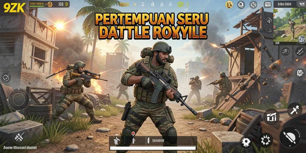 Screenshot gameplay 9ZK menampilkan pertempuran intens dan strategi tim.