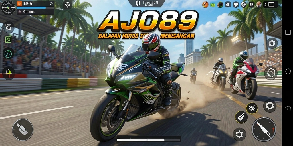 Screenshot gameplay seru dari balapan motor di AJO89.