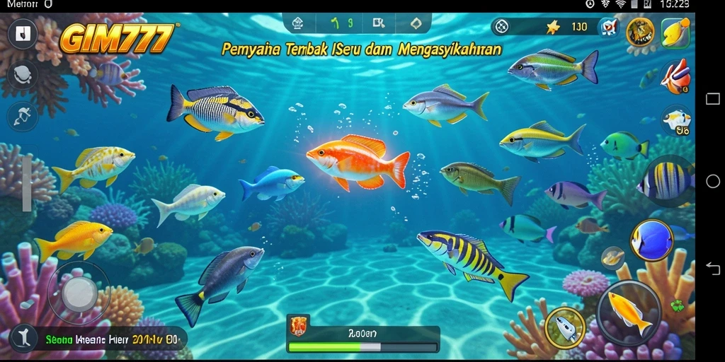 Screenshot GIM777 menampilkan aksi seru dalam membidik ikan.