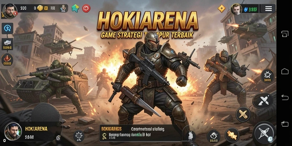 Screenshot HOKIARENA menampilkan aksi pertempuran epik antara pemain.