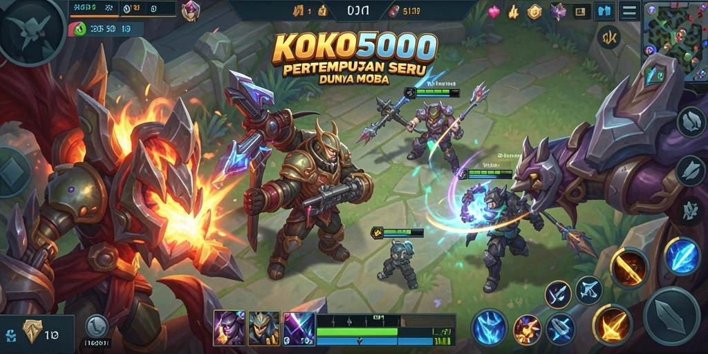 Tangkapan layar KOKO5000 menunjukkan pertempuran mendebarkan antar karakter MOBA.