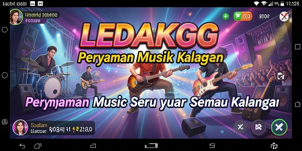 Tampilan gameplay seru dan interaktif dari LEDAKGG dengan berbagai lagu.