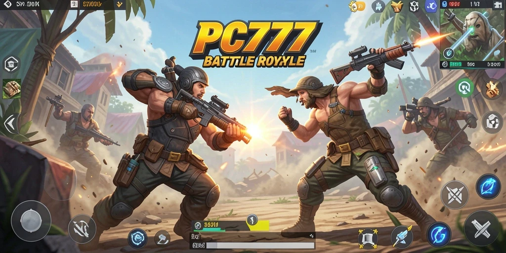 Tangkapan layar utama PC777 menampilkan pertarungan intens di dalam arena Battle Royale.