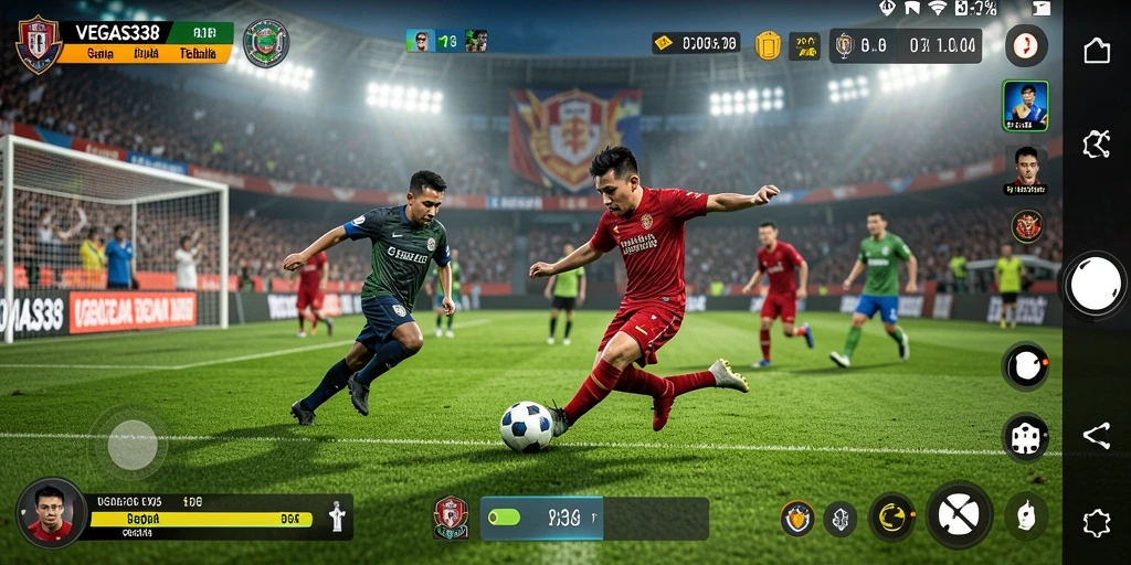 Tangkapan layar utama VEGAS338 menampilkan aksi seru di lapangan sepak bola.
